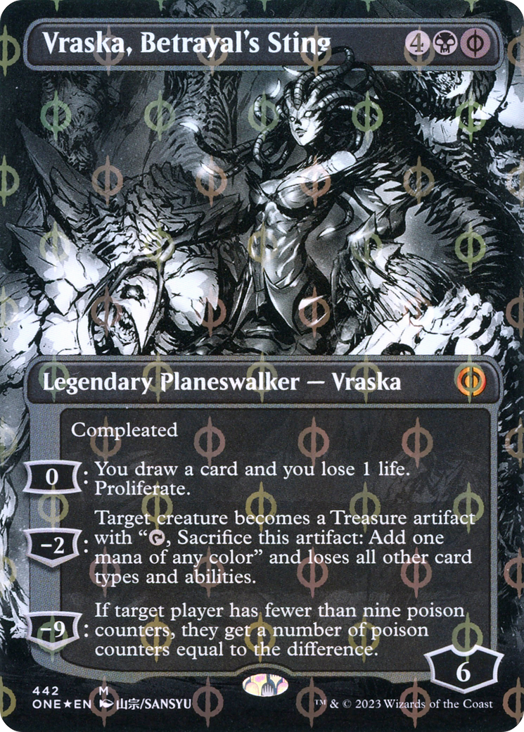 Vraska, Betrayal's Sting (Borderless Manga Step-and-Compleat Foil) [Phyrexia: All Will Be One] | Mega City Incorporated