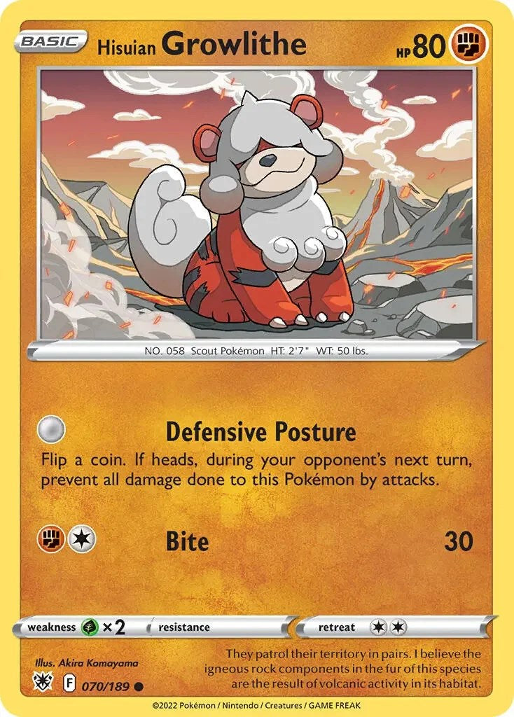 Hisuian Growlithe (070/189) (Theme Deck Exclusive) [Sword & Shield: Astral Radiance] | Mega City Incorporated