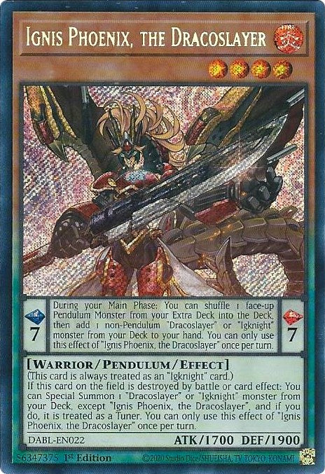 Ignis Phoenix, the Dracoslayer [DABL-EN022] Secret Rare | Mega City Incorporated