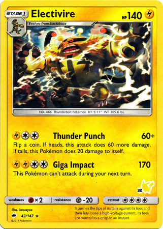 Electivire (43/147) (Pikachu Stamp #32) [Battle Academy 2020] | Mega City Incorporated