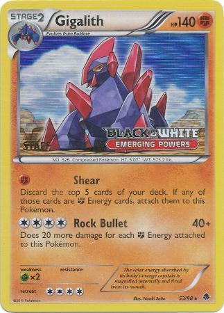 Gigalith (53/98) (Staff Prerelease Promo) [Black & White: Black Star Promos] | Mega City Incorporated