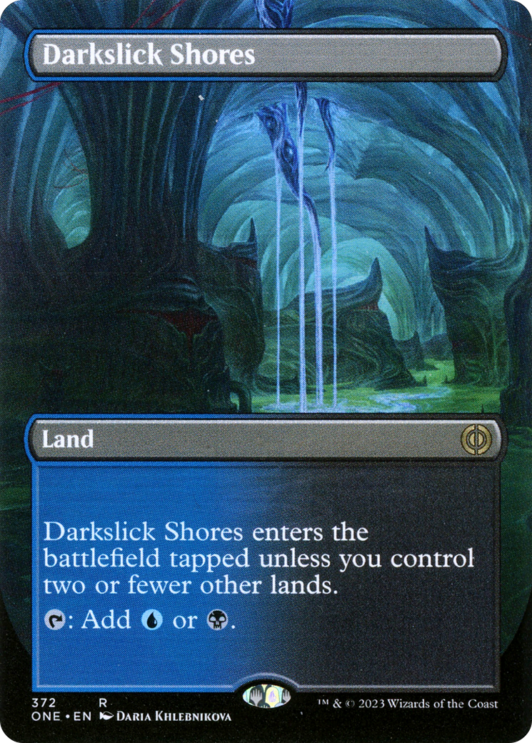 Darkslick Shores (Borderless Alternate Art) [Phyrexia: All Will Be One] | Mega City Incorporated