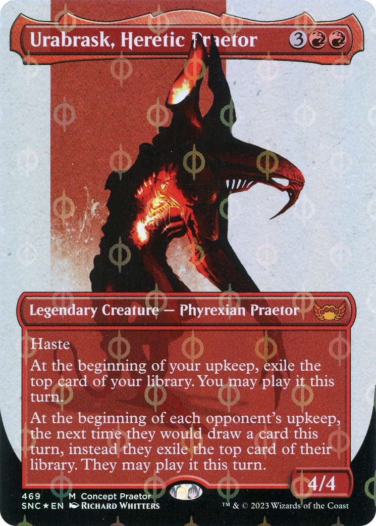 Urabrask, Heretic Praetor (Borderless Concept Praetors Step-and-Compleat Foil) [Phyrexia: All Will Be One] | Mega City Incorporated