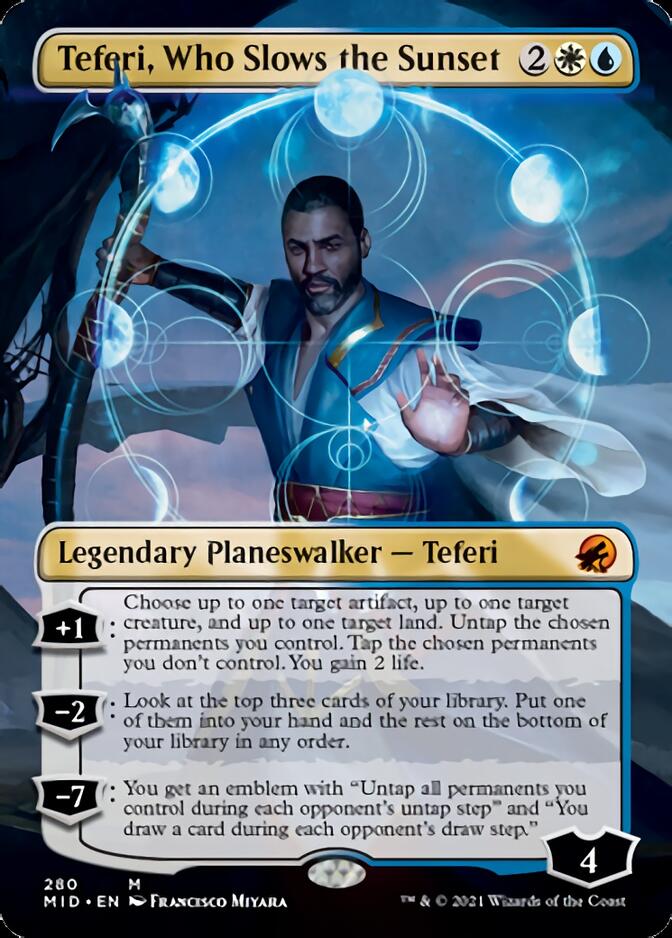 Teferi, Who Slows the Sunset (Borderless) [Innistrad: Midnight Hunt] | Mega City Incorporated