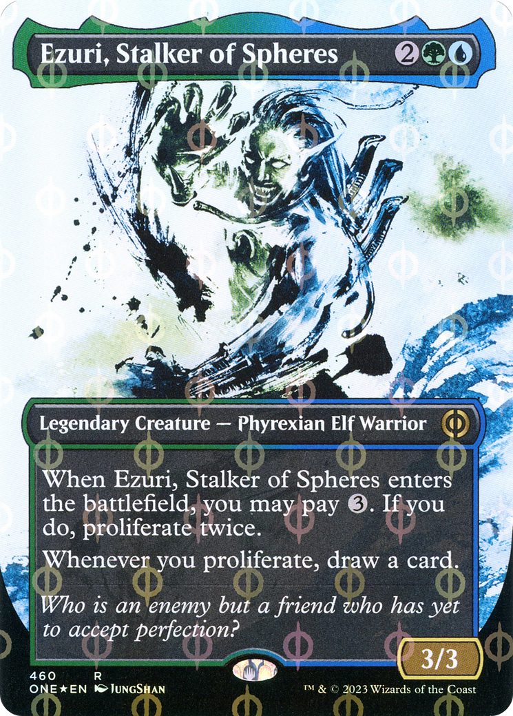 Ezuri, Stalker of Spheres (Borderless Ichor Step-and-Compleat Foil) [Phyrexia: All Will Be One] | Mega City Incorporated