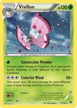 Vivillon (17/146) (Meadow Form/Pink Wings) (Cosmos Holo) [XY: Base Set] | Mega City Incorporated