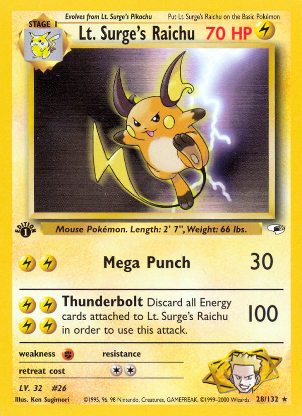 Lt. Surge's Raichu (28/132) [Gym Heroes 1st Edition] | Mega City Incorporated