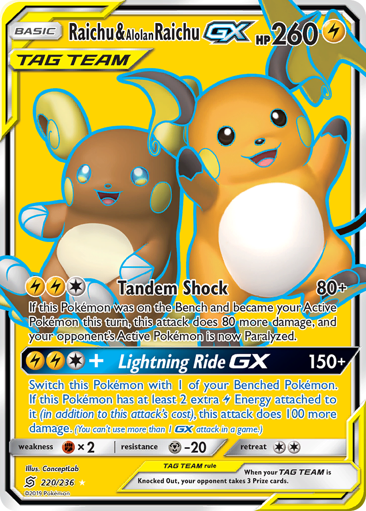 Raichu & Alolan Raichu GX (220/236) [Sun & Moon: Unified Minds] | Mega City Incorporated