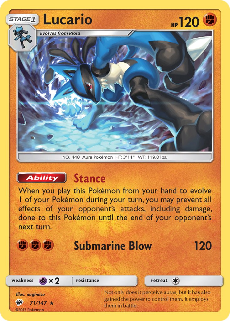 Lucario (71/147) (Theme Deck Exclusive) [Sun & Moon: Burning Shadows] | Mega City Incorporated