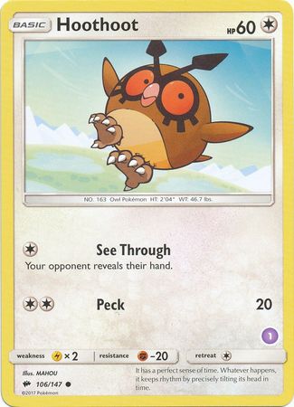 Hoothoot (106/147) (Deck Exclusive #1) [Sun & Moon: Trainer Kit - Alolan Sandslash] | Mega City Incorporated