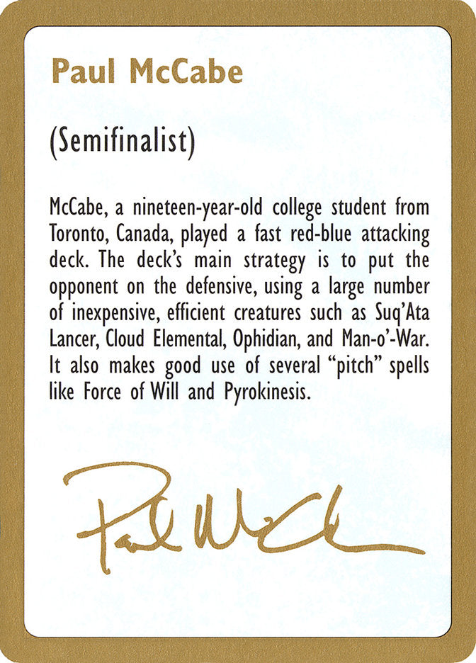 Paul McCabe Bio [World Championship Decks 1997] | Mega City Incorporated