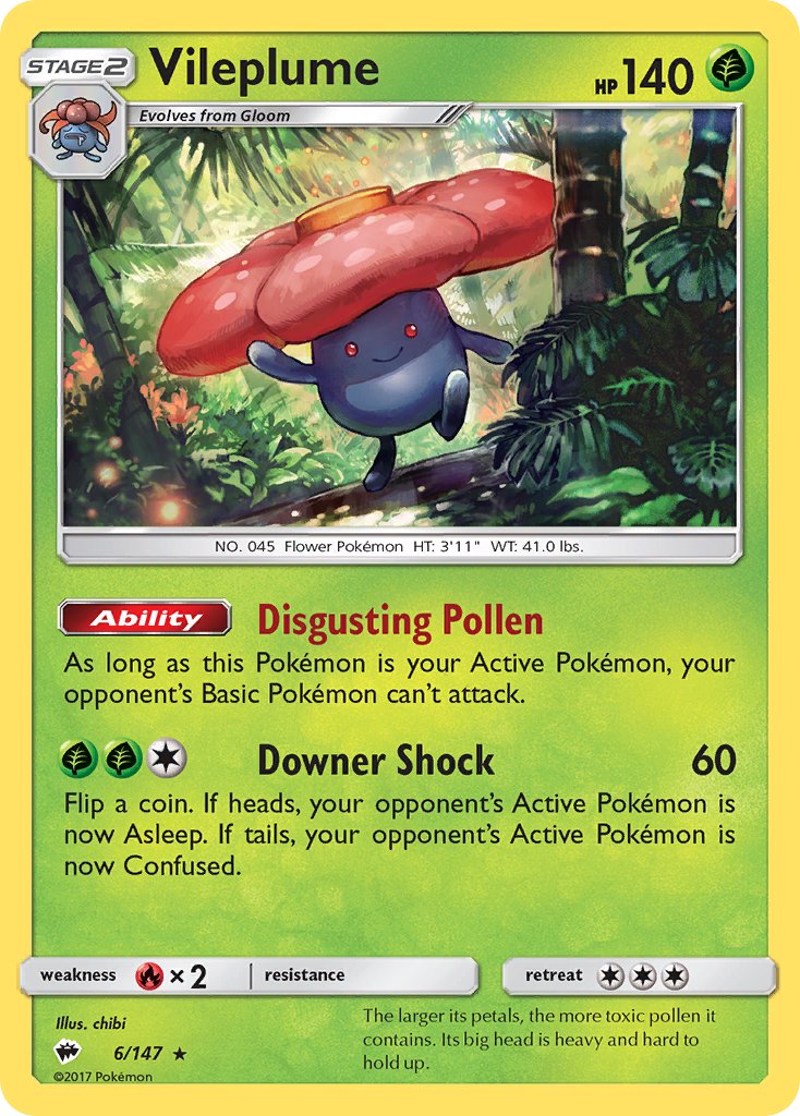 Vileplume (6/147) (Prerelease Kit Exclusive) (Theme Deck Exclusive) [Sun & Moon: Burning Shadows] | Mega City Incorporated