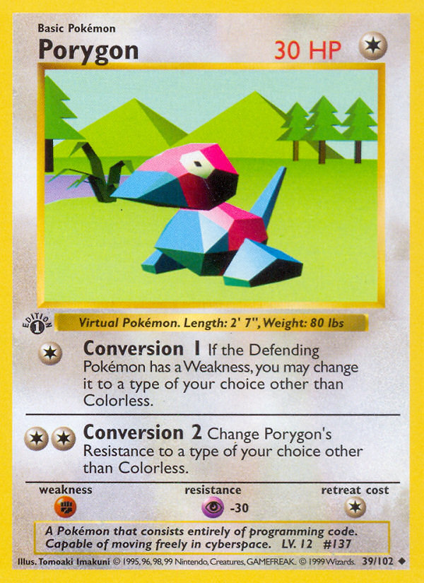 Porygon (39/102) (Shadowless) [Base Set 1st Edition] | Mega City Incorporated