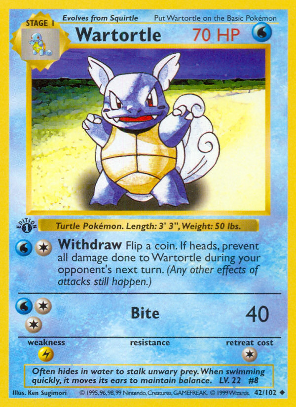 Wartortle (42/102) (Shadowless) [Base Set 1st Edition] | Mega City Incorporated