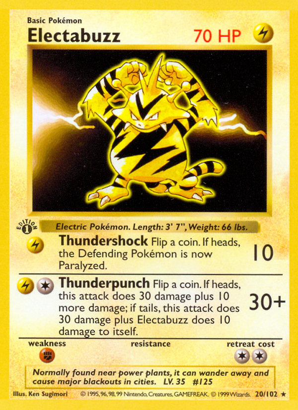 Electabuzz (20/102) (Shadowless) [Base Set 1st Edition] | Mega City Incorporated