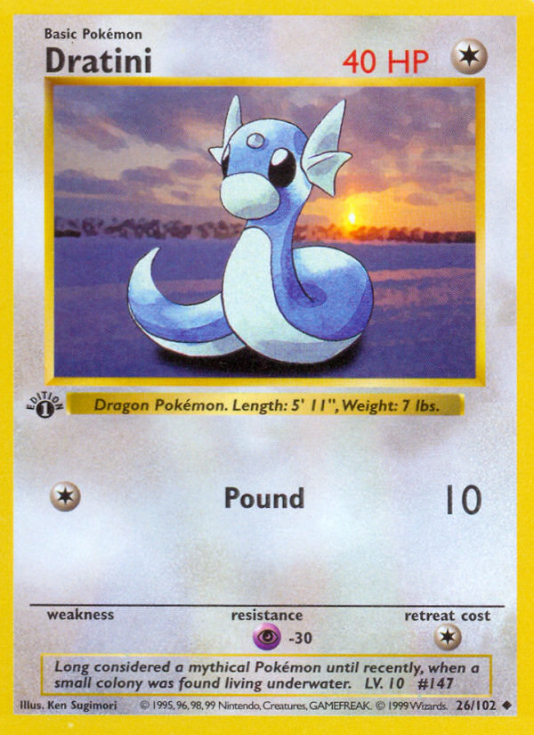 Dratini (26/102) (Shadowless) [Base Set 1st Edition] | Mega City Incorporated