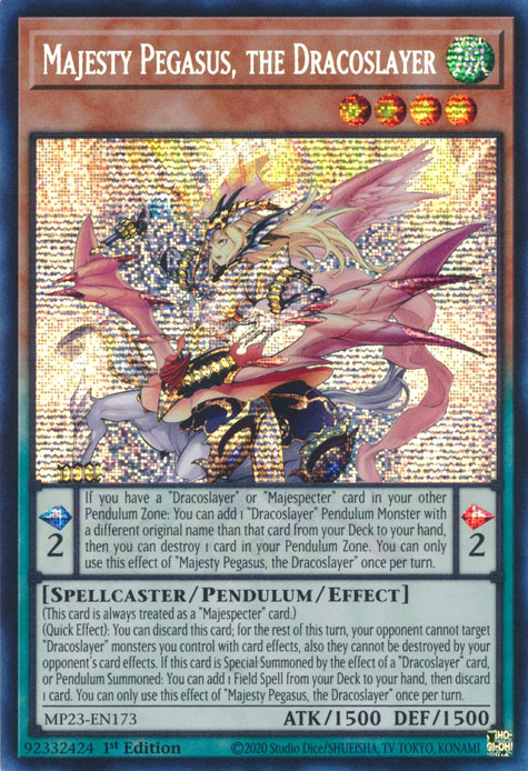 Majesty Pegasus, the Dracoslayer [MP23-EN173] Prismatic Secret Rare | Mega City Incorporated