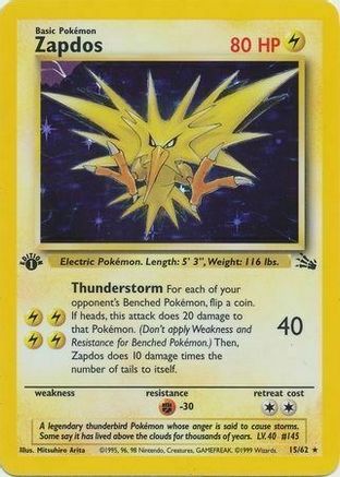 Zapdos (15/62) (Cosmos Holo) [Fossil 1st Edition] | Mega City Incorporated