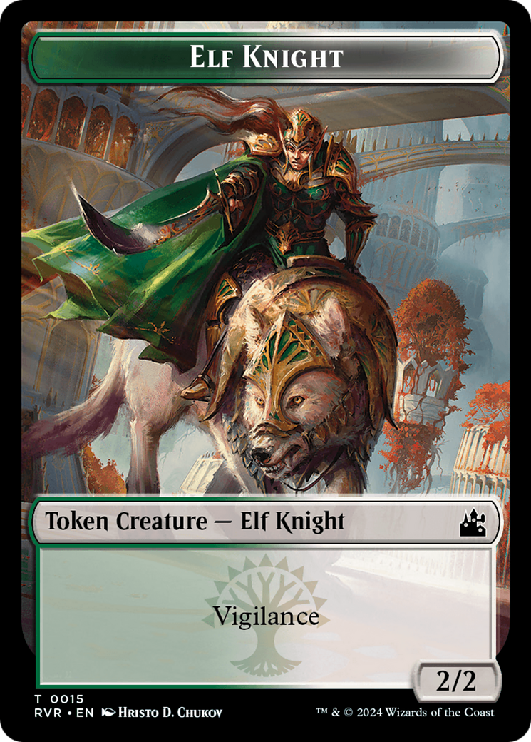Elf Knight // Dragon Double-Sided Token [Ravnica Remastered Tokens] | Mega City Incorporated