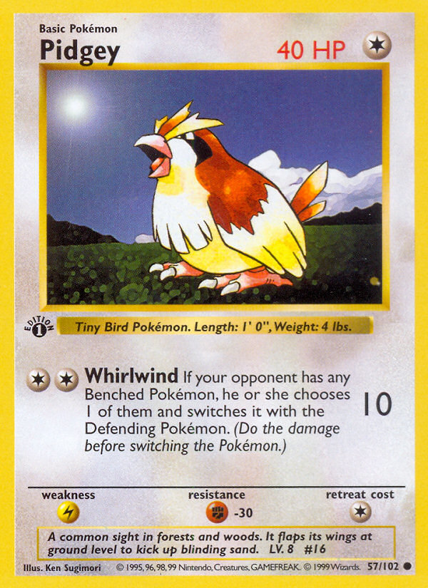 Pidgey (57/102) (Shadowless) [Base Set 1st Edition] | Mega City Incorporated