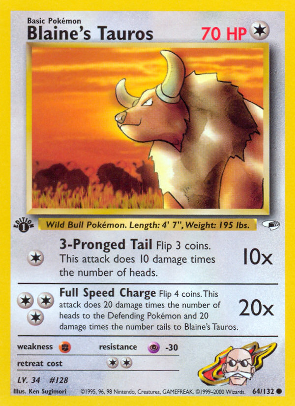 Blaine's Tauros (64/132) [Gym Heroes 1st Edition] | Mega City Incorporated