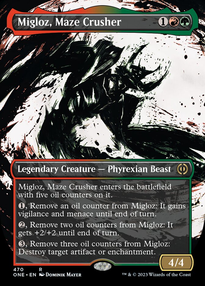 Migloz, Maze Crusher (Borderless Ichor Step-and-Compleat Foil) [Phyrexia: All Will Be One] | Mega City Incorporated