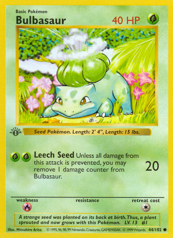 Bulbasaur (44/102) (Shadowless) [Base Set 1st Edition] | Mega City Incorporated