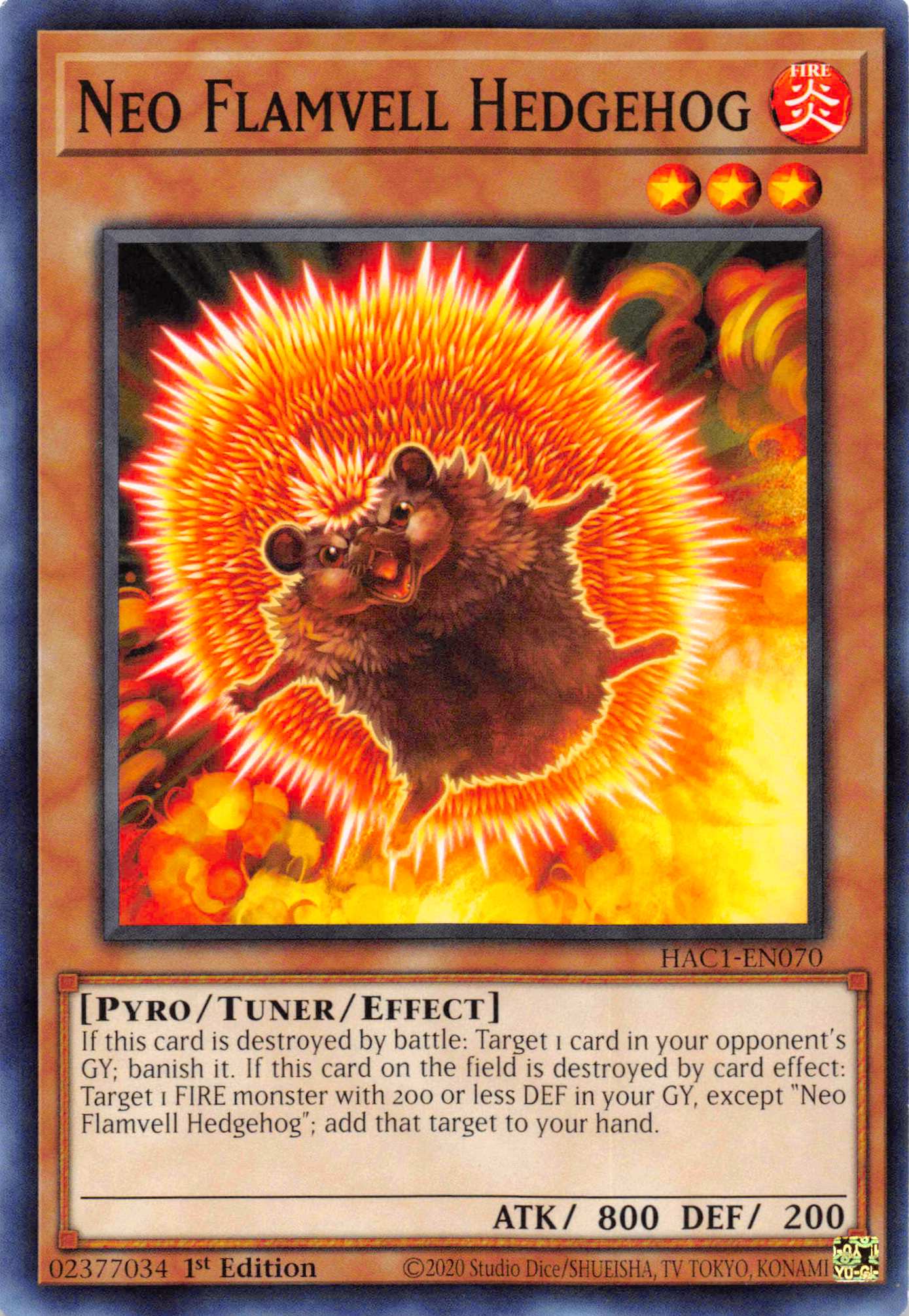 Neo Flamvell Hedgehog [HAC1-EN070] Common | Mega City Incorporated