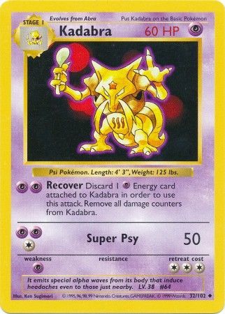 Kadabra (32/102) [Base Set Shadowless Unlimited] | Mega City Incorporated